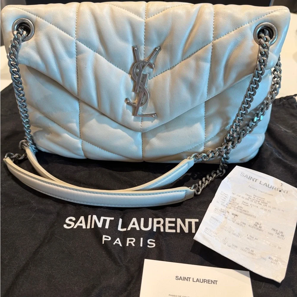 Preloved Saint Laurent Cream Quilted Leather Shoulder Bag FULL SET - Picture 1 of 16